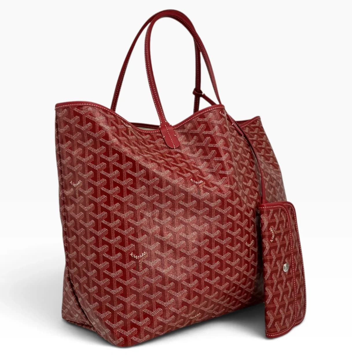 A red tote bag with its matching pouch